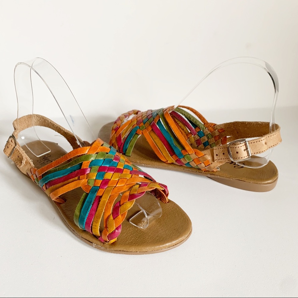 Cucos Vintage Woven Leather Slingback Sandals Size 7 Multicolor Straps
